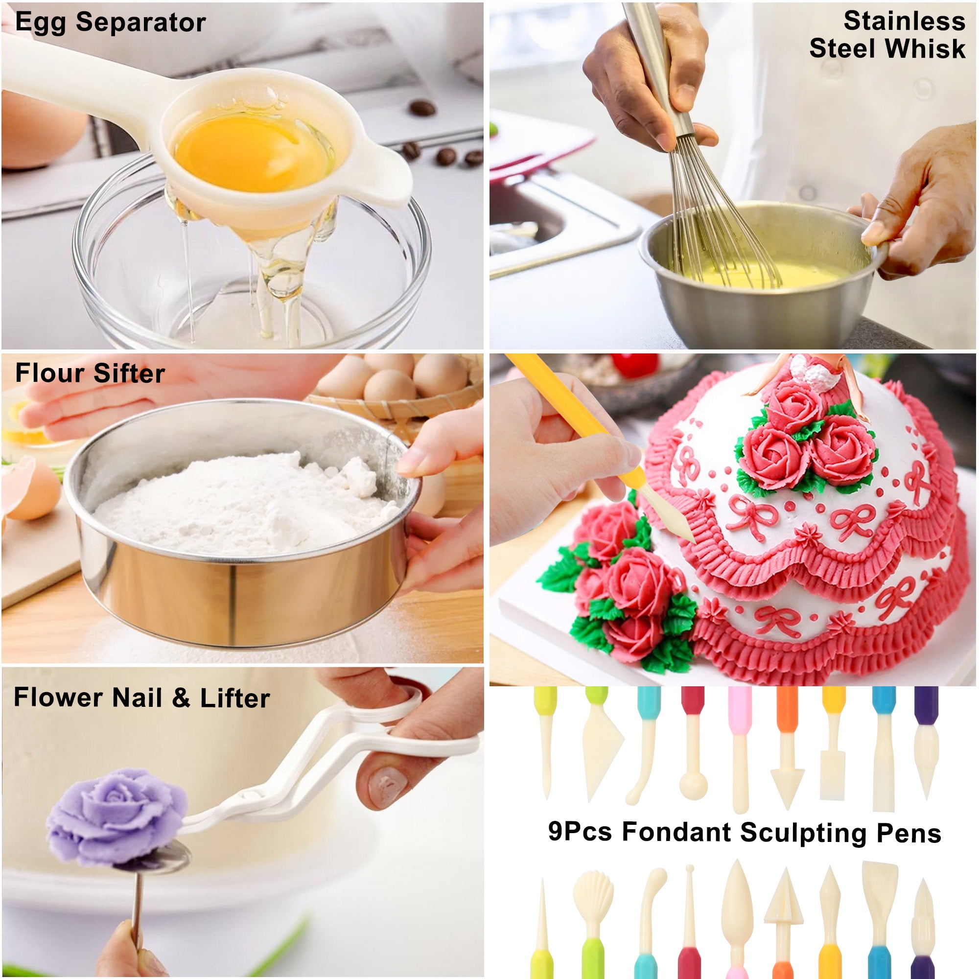 LotFancy Cake Decorating Kit, Cake Baking Supplies Set with Rotating Turntable, 3 Springform Pans