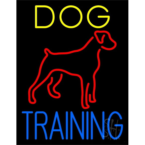Dog Training Green Border LED Neon Sign 31" Tall x 24" Wide - inches Black Square Cut Acrylic Backing, with Dimmer - Premium built indoor Sign for Club, Home décor, Event, Workshop, Storefront.