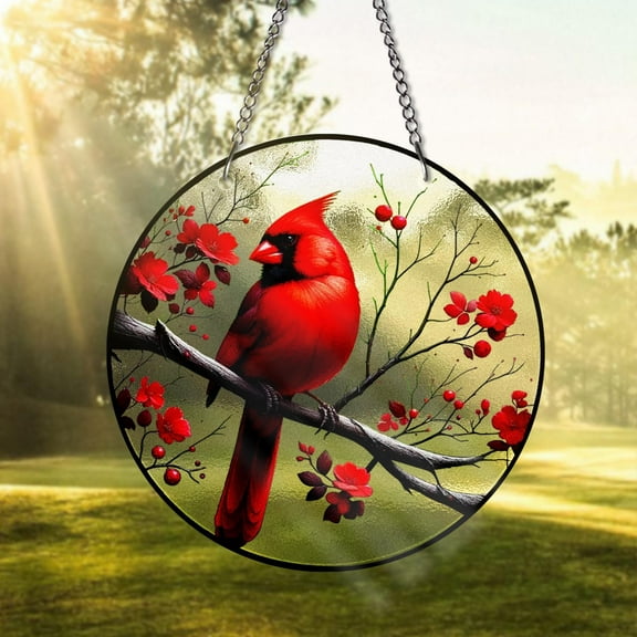 Cardinal STAINED GLASS Suncatcher, Window Hanging Decor ,Bird Lover Glass Art Decor, Male Female Cardinal, Memorial Suncatcher, Women Gift