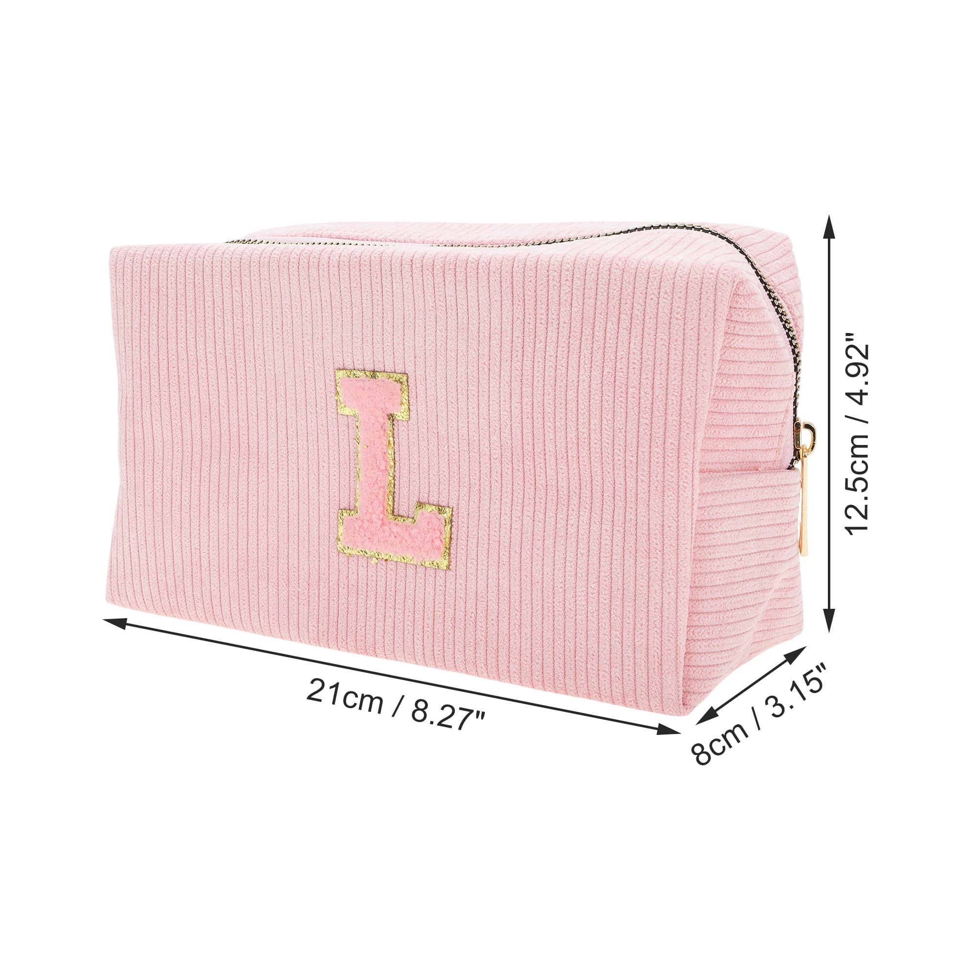 Unique Bargains 1 Pc Corduroy Rectangular Letter Makeup Bag Pink [Letter L]