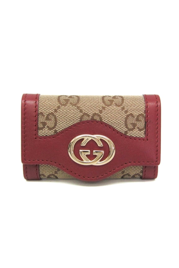 Pre-Owned Gucci Interlocking G 282432 Women,Men GG Canvas Leather Key Case Beige,Red... (Good)