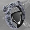 thumbnail image 4 of Funda para volante de piel de oso de peluche, apta para ruedas de 14,5 a 15 pulgadas, color gris, con orejas, bonito protector de lana sintética para mujeres y niñas, 4 of 5
