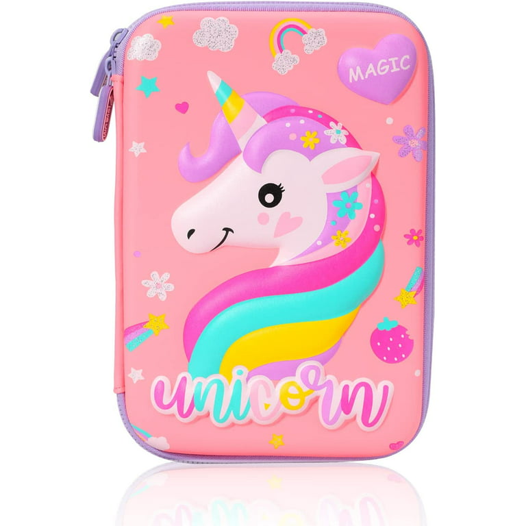 Jutom 3 Pieces Unicorn Pencil Case For Girls Pink 3D EVA Cute Pencil Pouch  Large Capacity Multi Compartment Pencil Box with Zipper Stationery Box Bag