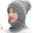 thumbnail image 1 of Gorro y bufanda todo en uno Gorro de punto de otoño e invierno para mujer más bufanda cálida de lana para invierno Gorro de lana para mujer，gris JAMW Sencillez, 1 of 5