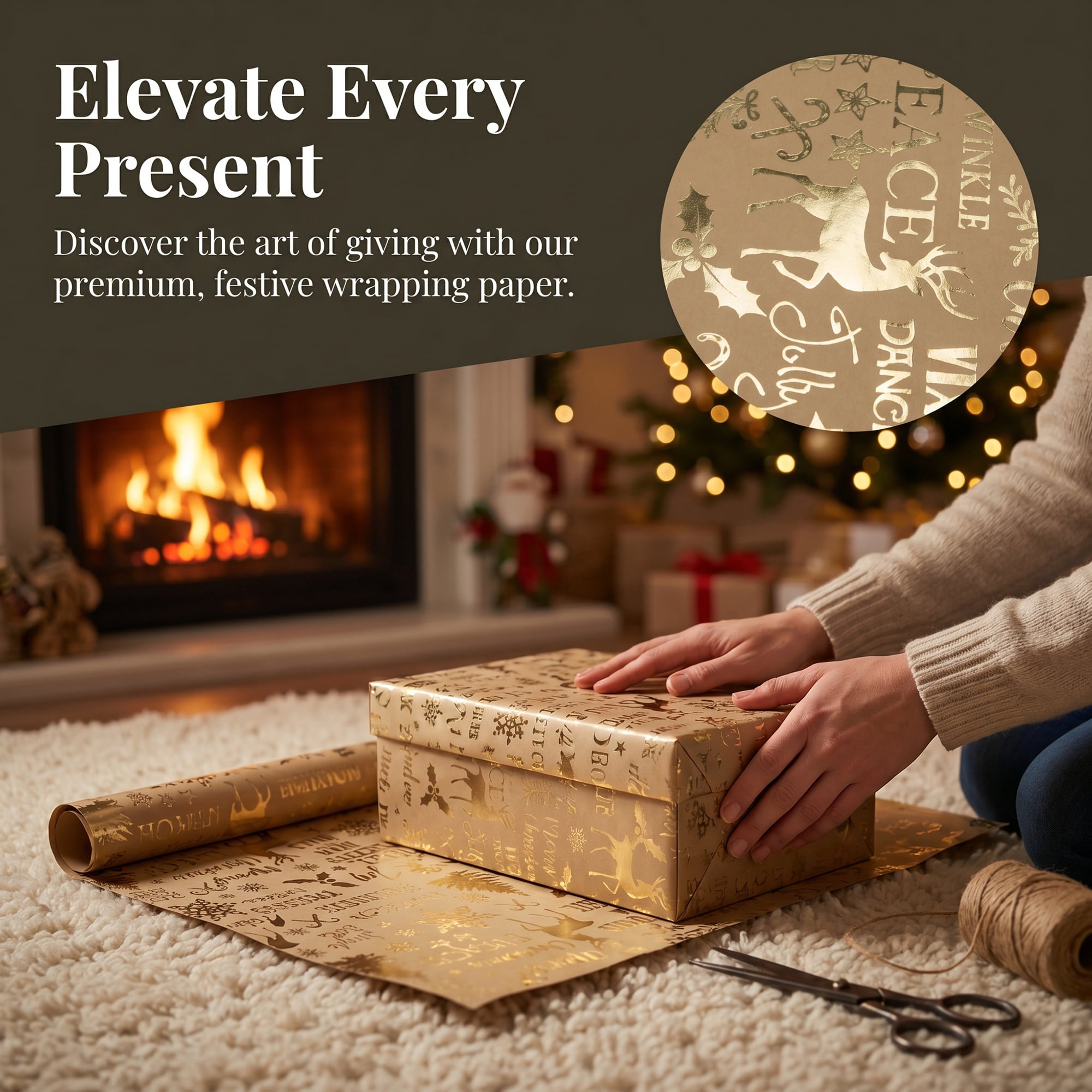 Unique Bargains Heavyweight Christmas Wrapping Paper for Gifts Letter Gold 27.6"x 19.7"