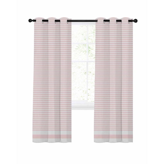 Farmhouse Pink White Striped Blackout Curtains 96 Inches Long for Bedroom, Modern Stripes Thermal Insulated Room Darkening Black Out Window Curtain Panels Grommet Drapes for Living Room