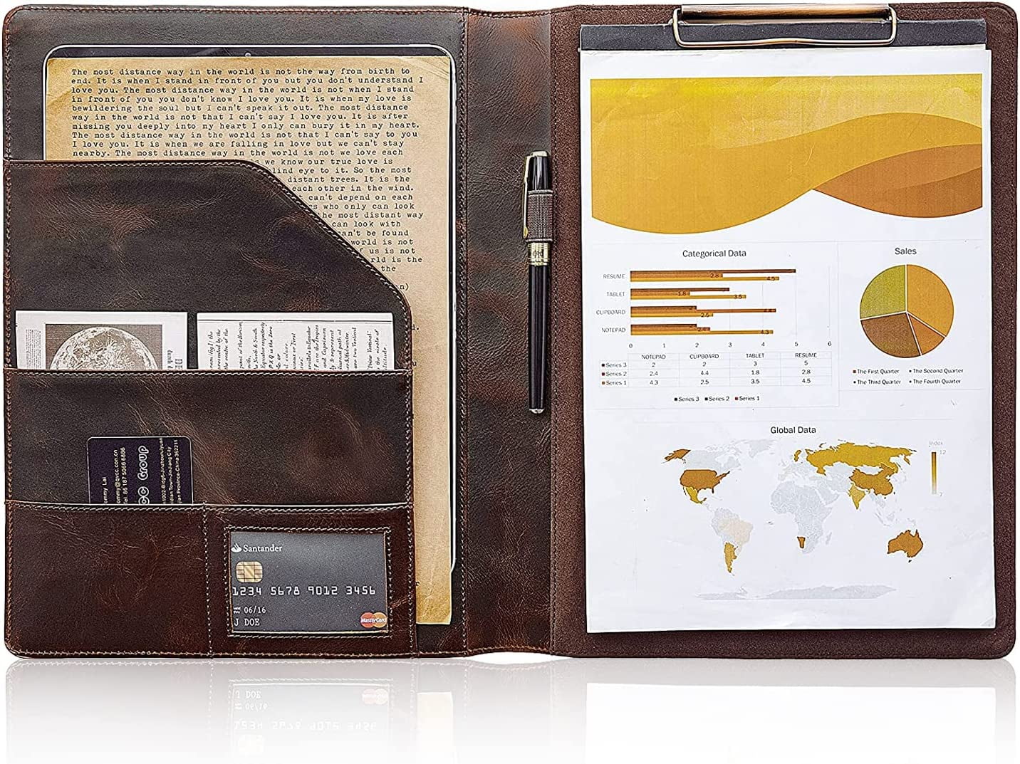 AZXCG Leather Portfolio Clipboard Folder for Legal Pad,Genuine Leather Documents Organizer for