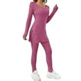 thumbnail image 1 of 2025 Conjuntos de dos piezas para mujer: camiseta de manga larga con cuello en V y bajo con abertura y pantalones de chándal de cintura alta, poliéster/spandex, estilo versátil (S-XXL), 1 of 6