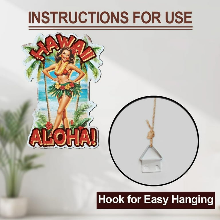 Vintage Hawaii Pin Up Lady Metal Tin Sign 15x10.6 Inch Funny Retro