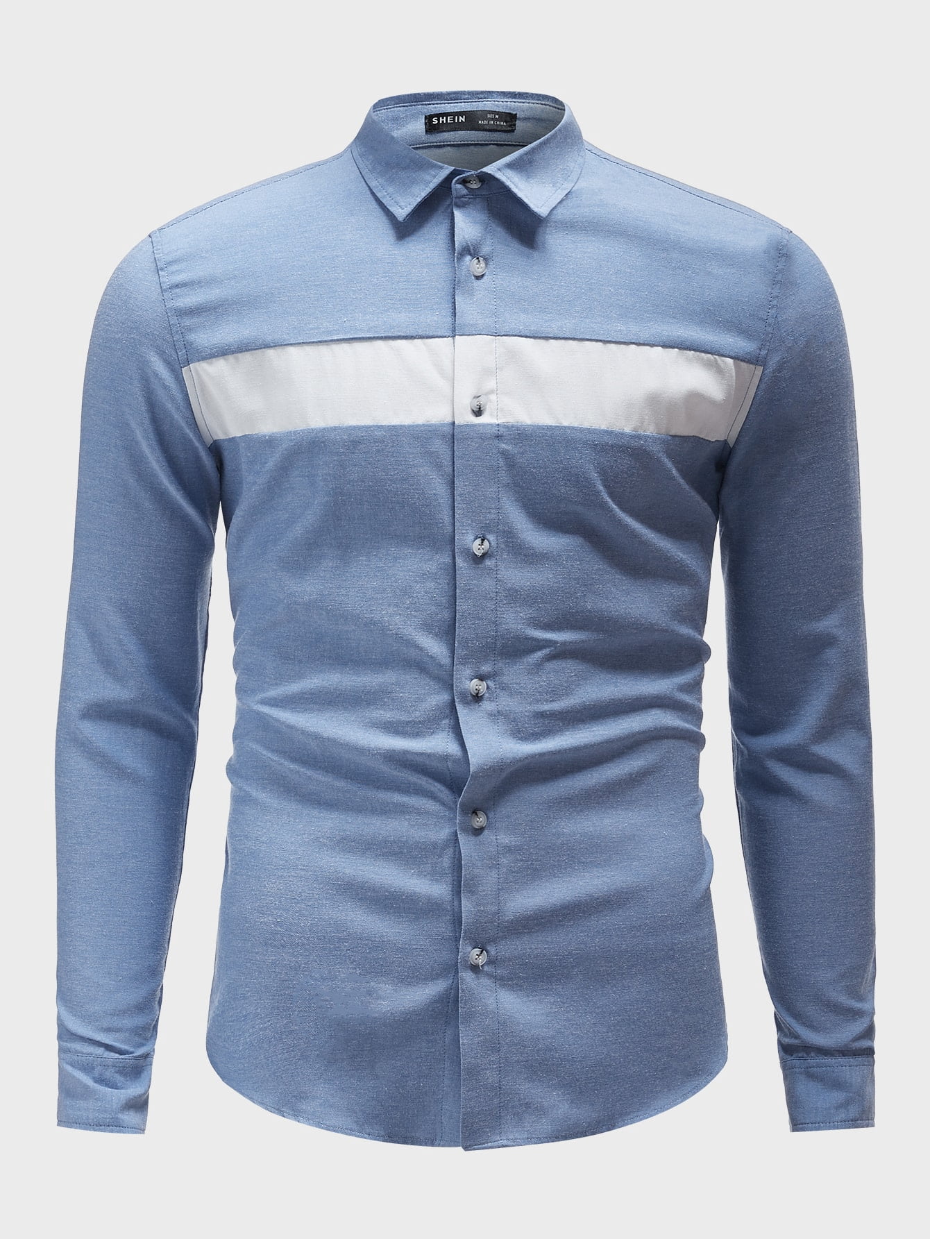 Baby Blue Men Contrast Panel Shirt 