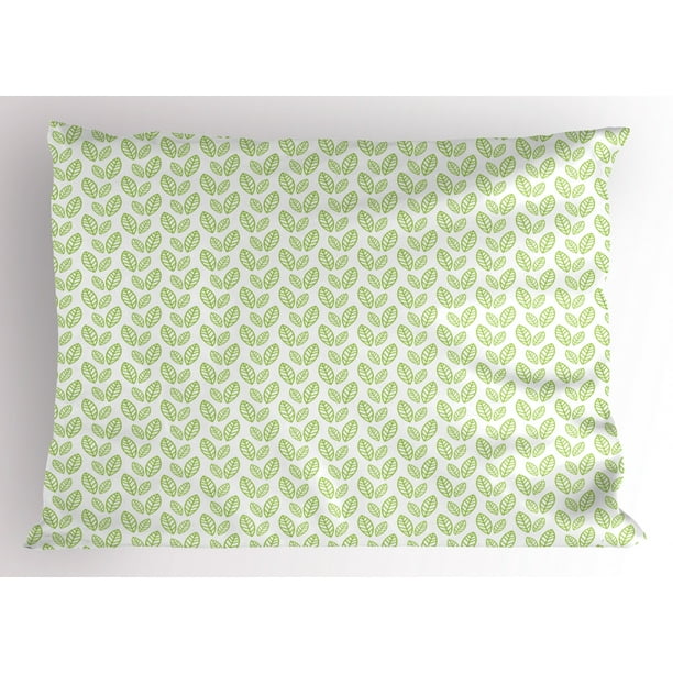 Green Leaf Pillow Sham Simple Organic Pattern with Abstract Leaves