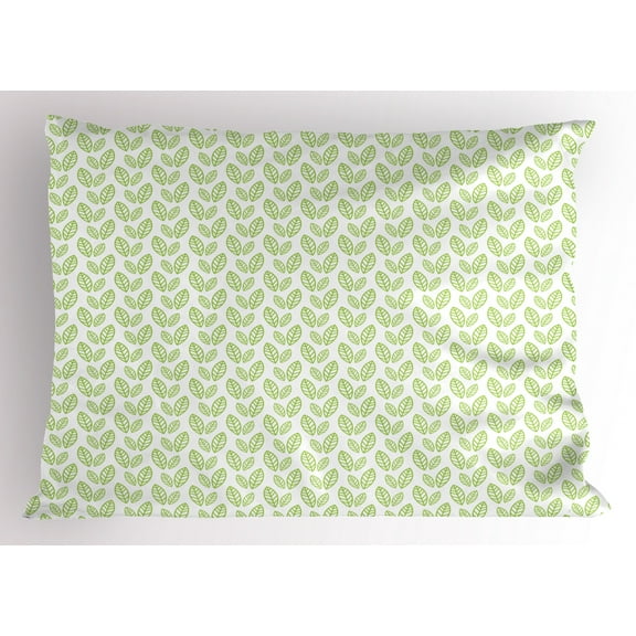Ambesonne Green Leaf Pillow Sham, Abstract Simplistic, 26" X 20", Apple Green and White