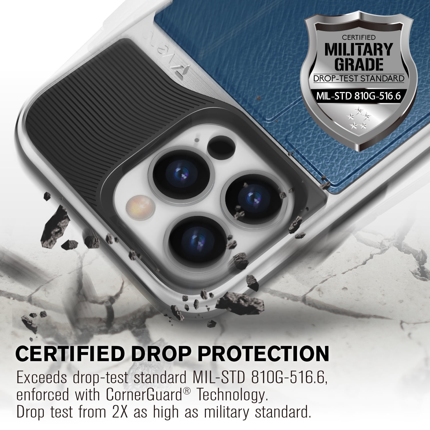 VENA vCommute Wallet Case Compatible with Apple iPhone 15 Pro Max (6.7"), (Military Grade Drop Protection) Flip Leather Cover Card Slot Holder with Kickstand - Silver / Blue / Black