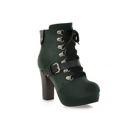 

Avamo Womens Anti-Slip High Heels Booties Side Zip Block Heel Bootie Dress Fashion Round Toe Green 7.5