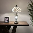 thumbnail image 2 of Tiffany Table Lamp White Stained Glass Shade And Base Crystal Beans LED Bulbs Included for Living Room Bedroom Bedside 12"W*12"D*22"H, 2 of 7