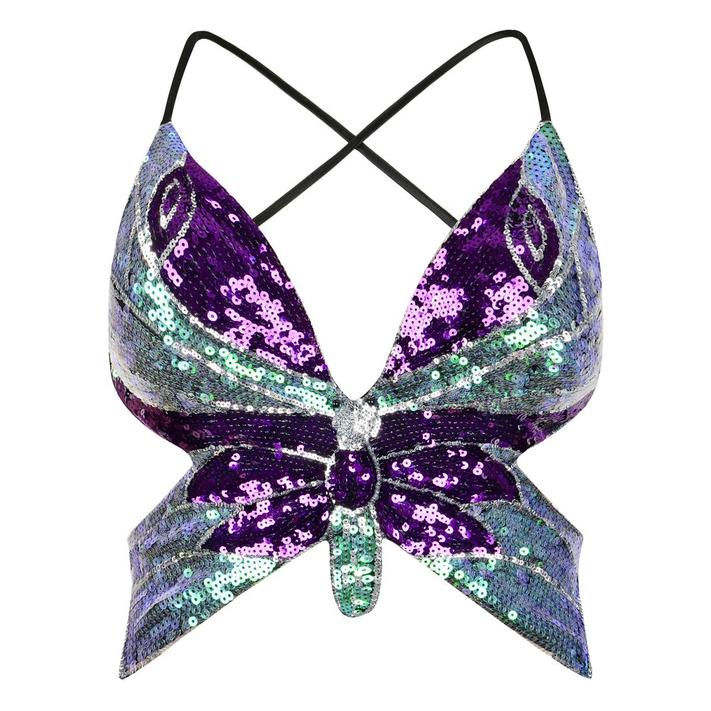♡まつりページ♡ PrettyGuide Women's Glitter Sequin Butterfly Top Sexy Halter Lace