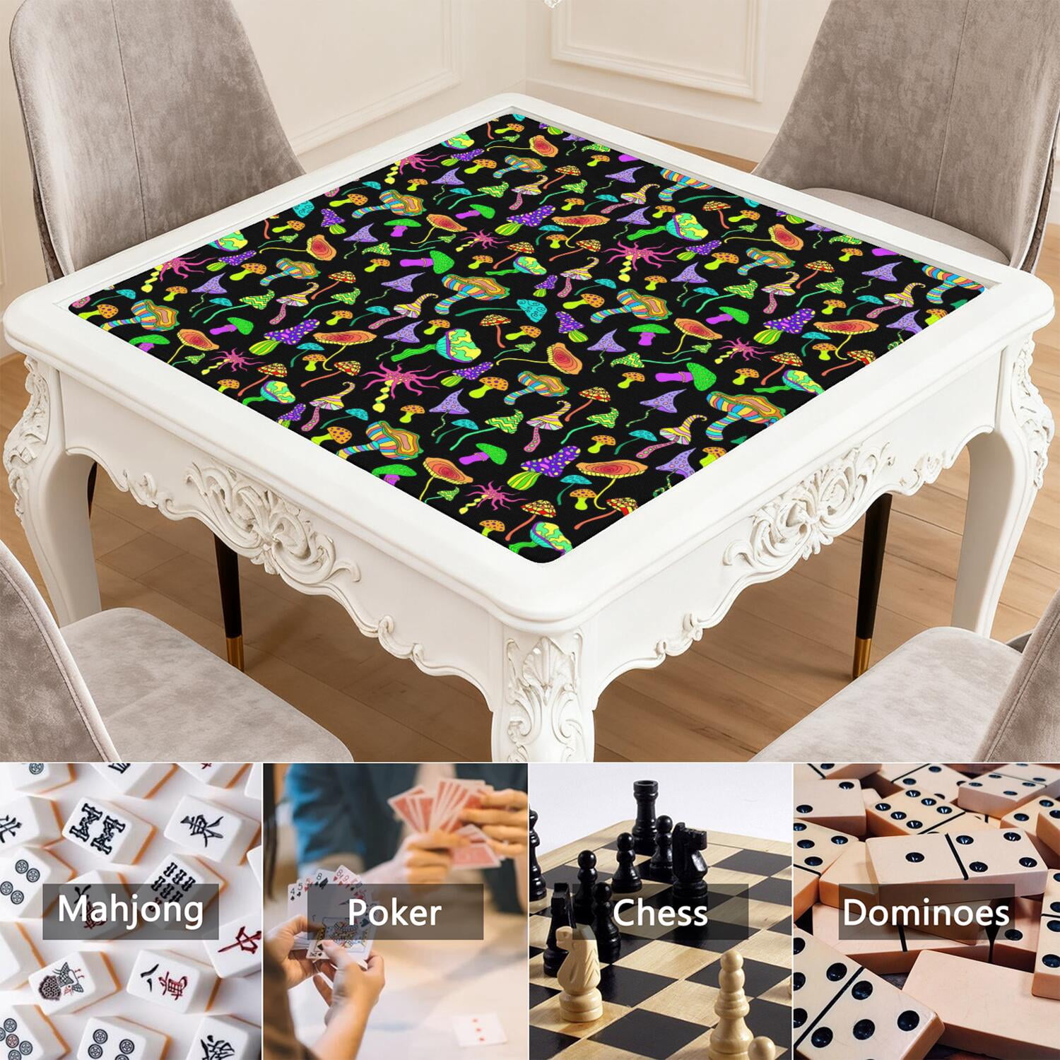 31.5 Inch Plants Style Game Table Mat Constructed from High Quality Rubber with Anti-Slip Non-Skid Surface and Noise Reducing Function for Mahjong Cards Board Games