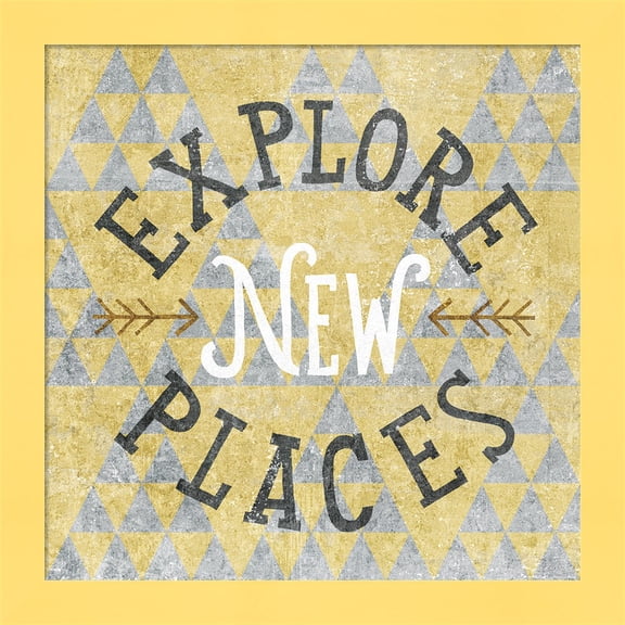 Great Art Now Mod Triangles Explore New Places Gold by Michael Mullan, Framed Wall Art, 14W x 14H