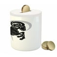 thumbnail image 3 of Zodiac Aries Piggy Bank, Black Silhouette of a Astrological Animal Standing on Grey Sign, Ceramic Coin Bank Money Box for Cash Saving, 3.6" X 3.2", Pale Grey White, by Ambesonne, 3 of 4