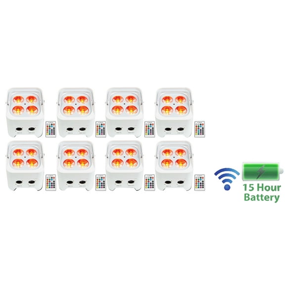 8 Rockville BEST PAR 50 White Rechargeable Par Wash Lights Wireless DMX RGBWA UV