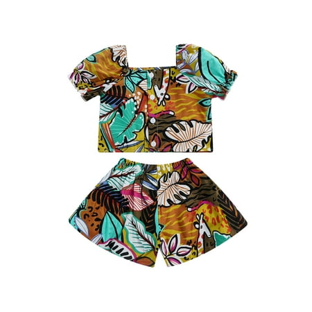

Suanret Infants Girls 2PCS Streetwear Suit Toddler Floral Leaf Print Puff Short Sleeve Button Tops Elastic Waist Shorts Multicolor Leaf 3-4 Years