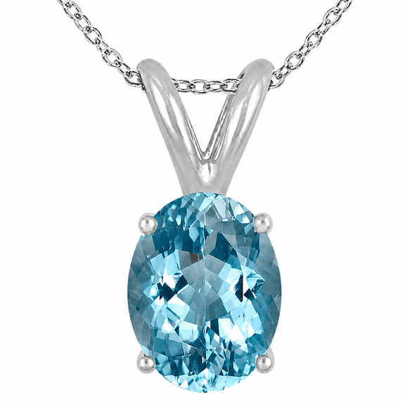 Aonejewelry 1.70 Carat Oval Aquamarine Pendant Necklace for Women 14K White Gold, 9x7 mm Gemstone Pendant with 18 Inch Chain, Womens Jewelry Gift for Her