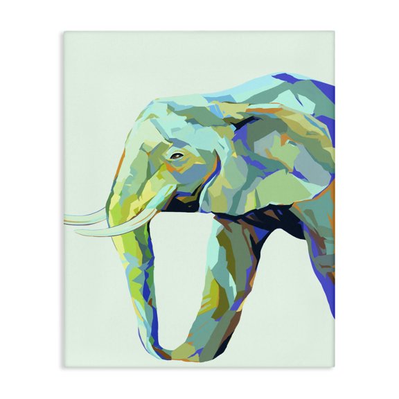 Stupell Industries Contemporary Elephant Abstract Shapes Blue Green Canvas Art, 16 x 20, by Ziwei Li