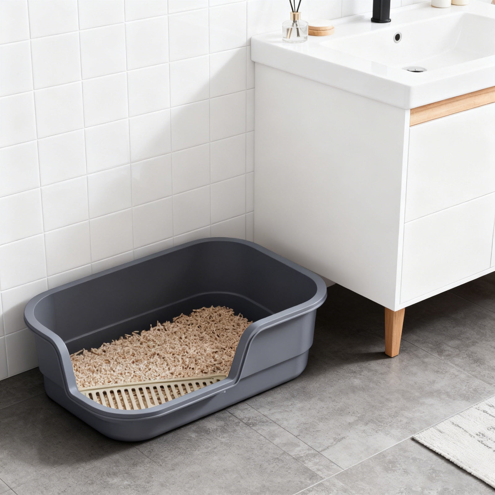 Semi Enclosed Cat Litter Box with High Sides, High Wall Low Entry Litter Box for Senior Cats, Durable Easy Clean Extra Large Cat Litter for Indoor Pet Potty
