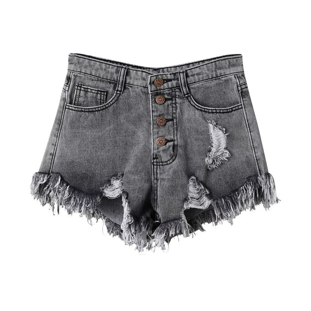 JMYHOAM Jeans Short for Women Solid Color High Plus Size Waisted Denim Shorts With Frayed Edges