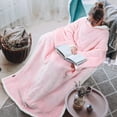 thumbnail image 4 of Tirrinia Sherpa Pink Wearable Blanket for Adult Women, Men, Girlfriend, Super Soft Comfy Warm Plush Reading Throw with Sleeves TV Blanket Wrap Robe Cover for Sofa, 72" x 55", 4 of 8