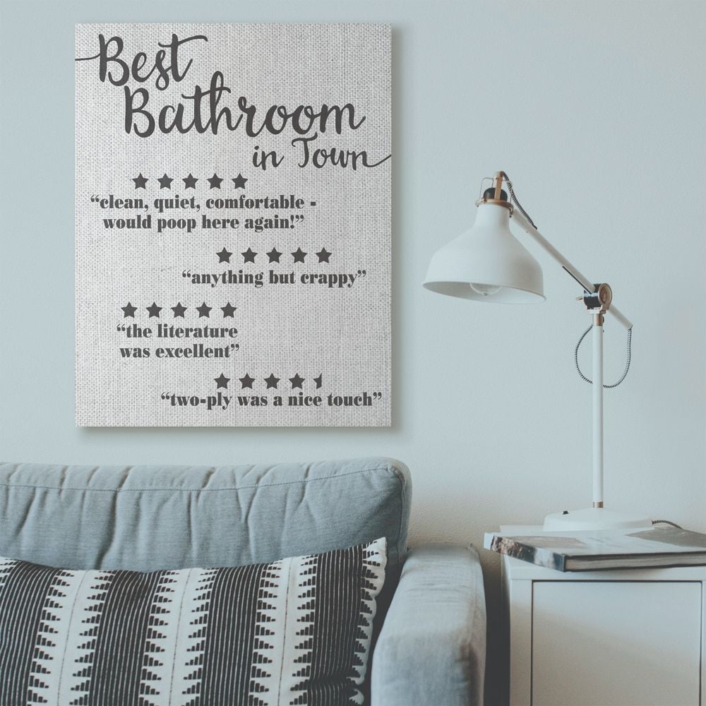Stupell Industries Five Star Bathroom Funny Word Black And White Textured Design Super Canvas Wall Art by Daphne Polselli
