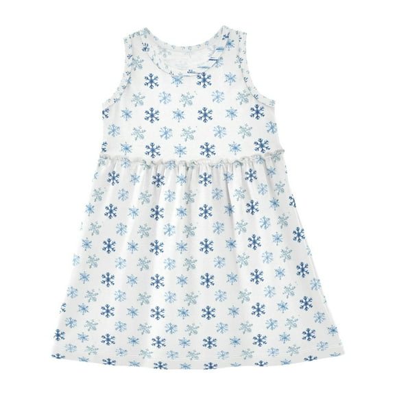 Girls Dress Snowflakes Sleeveless Dress for Girls Hem A-Line Casual Sundress