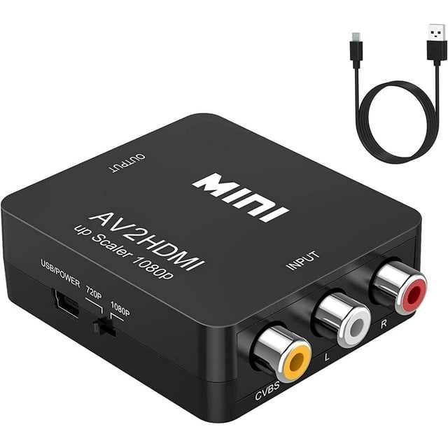 RCA vers HDMI, Adaptateur Convertisseur AV vers HDMI Vidéo Audio 1080P Mini RCA Composite CVBS