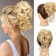 thumbnail image 1 of Women Honey Blonde Mix Bleach Blonde Hair Buns, Dylanm Curly Wavy Ponytail Hair Scrunchies, Hair Extensions Wrap Messy Hair Bun, 1 of 6