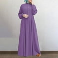 thumbnail image 1 of Femmes Casual Longue Robe Solide Couleur Robe Bouton V Cou Élégante Robe à Manches Longues Grande Robe Swing de Mode, 1 of 5