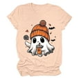 thumbnail image 4 of enyan Oversize T-Shirt for Women Cute Spooky Graphic Shirt Spooky Season Ghost Tee Tops Ladies Halloween Tshirts Short Sleeve Light Yellow,L, 4 of 6