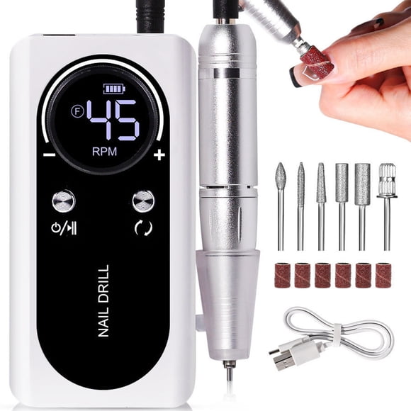 Riforla Portable Nail Drill 45000 Rechargeable Electric Nail File Machine E File for Acrylic Nails Gel Removing Cordless Efile with Bits Kit for Manicure Salon Nail Tools