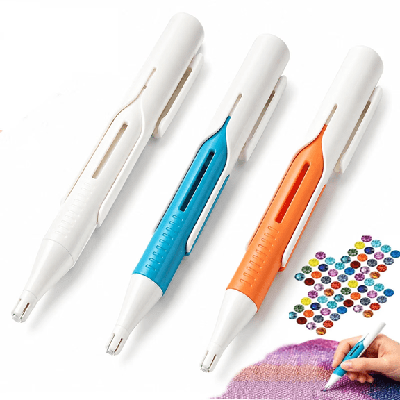3 pcs Automatic Diamond Painting Bead Dispenser, No Wax Needed Art Pen,White | For 2.8mm Round Drills, DIY Crafts, For Adults, No Wax Required, Accessories Kit
