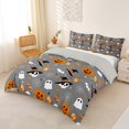 thumbnail image 2 of Homewish Spooky Halloween Themed Bedding,Witch Hat Skull Pumpkin Candy Pattern Duvet Cover Full,Gray Black,Light Gray Reversible,3pcs,1 Duvet Cover and 2 Pillowcases, 2 of 6