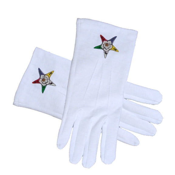 OES Classic Star Face Cotton White Gloves. Order of the Eastern Star Regalia