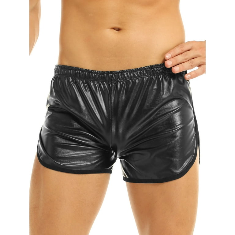 YiZYiF Mens Faux Leather Loose Shorts Wetlook Boxer Short Pants with Back Pocket Walmart