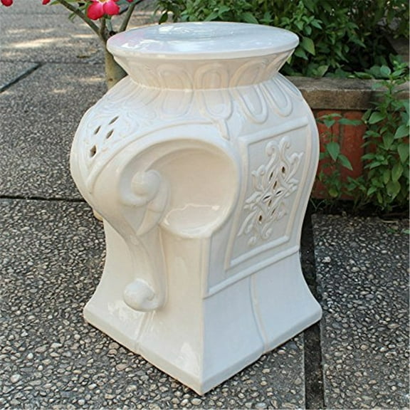 Maykoosh Eclectic Escape Elephant Ceramic Garden Stool, Durable Solid Ceramic Construction, Exotic Elephant Design, Suitable For Garden, 22 Lb, 14"W X 11"L X 18"H-Color:Antique White Glaze