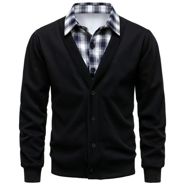 Lovzfmll Men's Jacket Faux Two Piece Notched Lapel Fleece Lined Button Front White, 2XL
