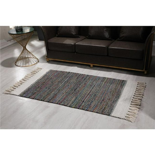 Luxen Home 3'x5' Handloom Recycled Cotton Rug with Tassels