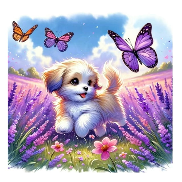 Peinture Diamant DIY Fleur Colorée Papillon Lapin Chat Paysage Abstrait Broderie Ronde Complète, 40*40cm, Cadre Non Inclus