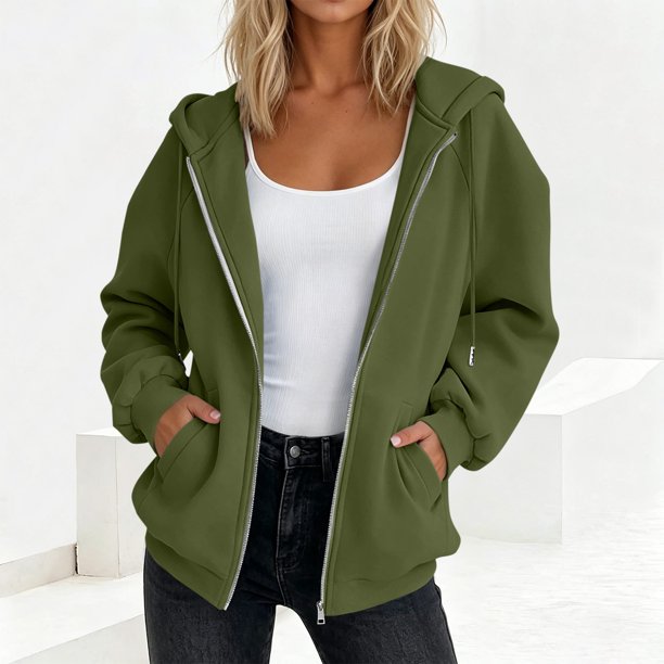 Neewe Hoodies Shirts for Women Early Fall Long Sleeve Tops Plain Outfits Tops Fashion Full Zip Tees 2025