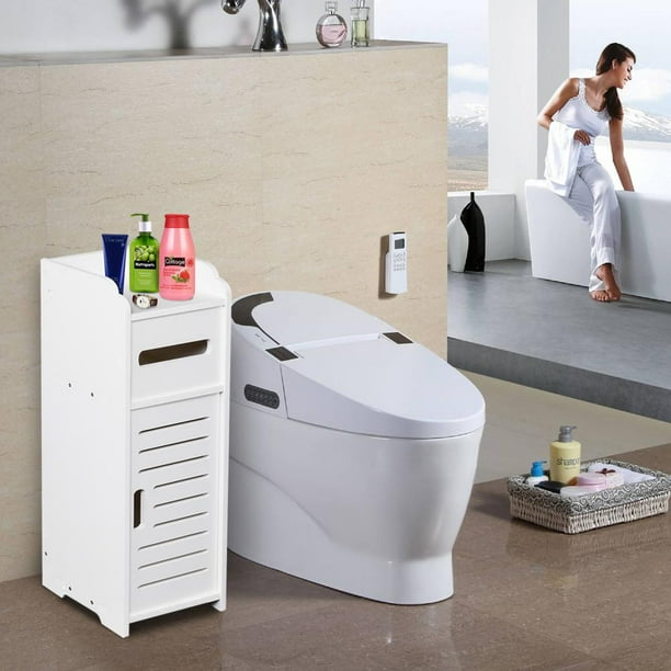 Zimtown Bathroom Cabinet Free Standing Corner Toilet Storage Chest 2 Tier Narrow Bath Cabinet Paper Holder Organizer With Door White Walmart Com Walmart Com