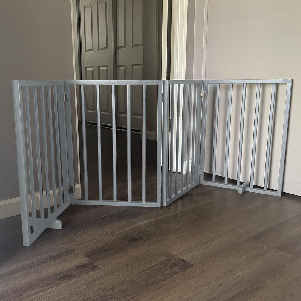 AmeriHome WFPGG4 72 in. Freestanding 4-Panel Folding Wood Pet Gate - Grey