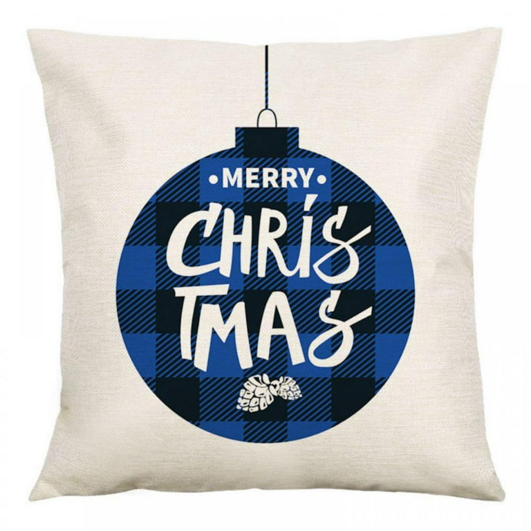 Enlightened 4pcs Blue Christmas Linen Hockey Pillow Set Explosion Models  for Living Room Bedroom Sofa Cushion Pillow Covers New Year Gifts 
