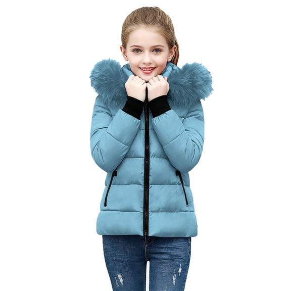Guluxicc Kids Girls Hooded Puffer Jacket Quilted Heavyweight Winter Coat Full Zip Outerwear 5-14 Years